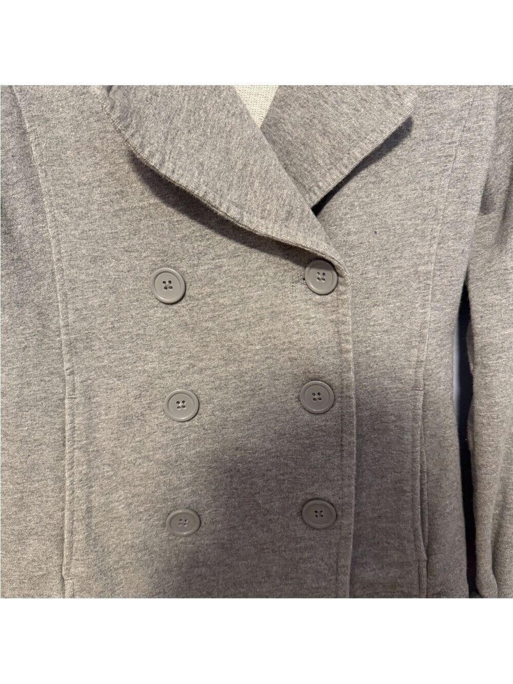 Norma Kamali Gray Sweatshirt Pea Coat Double Breasted Sz S - Picture 3 of 7
